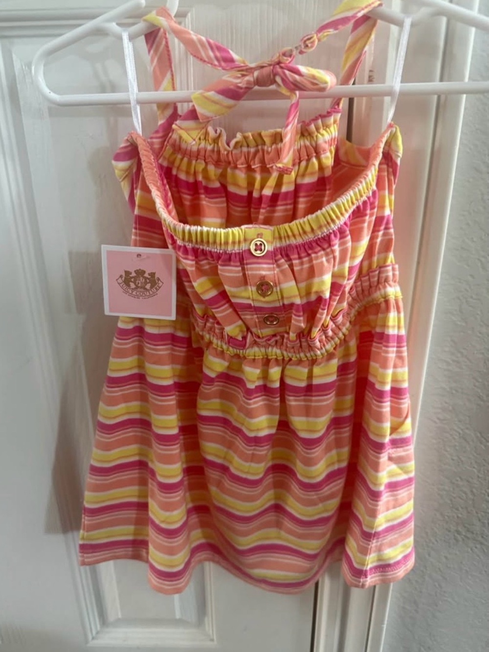 Girls Juicy Couture 2T Pink & Yellow Striped Sundress with Tie Straps
